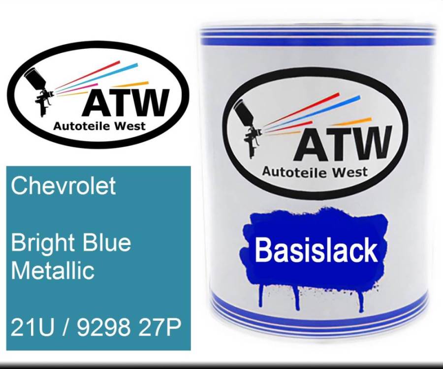 Chevrolet, Bright Blue Metallic, 21U / 9298 27P: 1L Lackdose, von ATW Autoteile West.